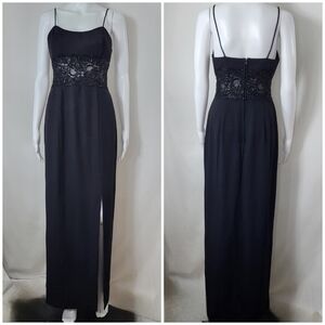 De Laru by Linda Bernell Black Maxi DRESS Womens Size 7/8 Lace Glittery Vintage